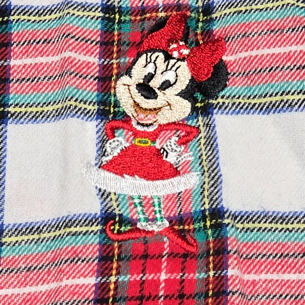 Disney Pajama Top Womens Medium Pink Button Up Minnie Mouse Plaid Long Sleeve - Picture 2 of 14
